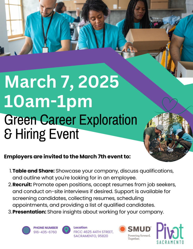 Green Job Career Exploration / Hiring Event in Sacramento on March 7